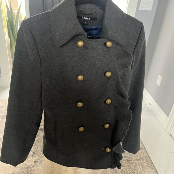 dkny dark grey flannel updated pea jacket coat size medium classy and mod🖤🩶 - Picture 13 of 17